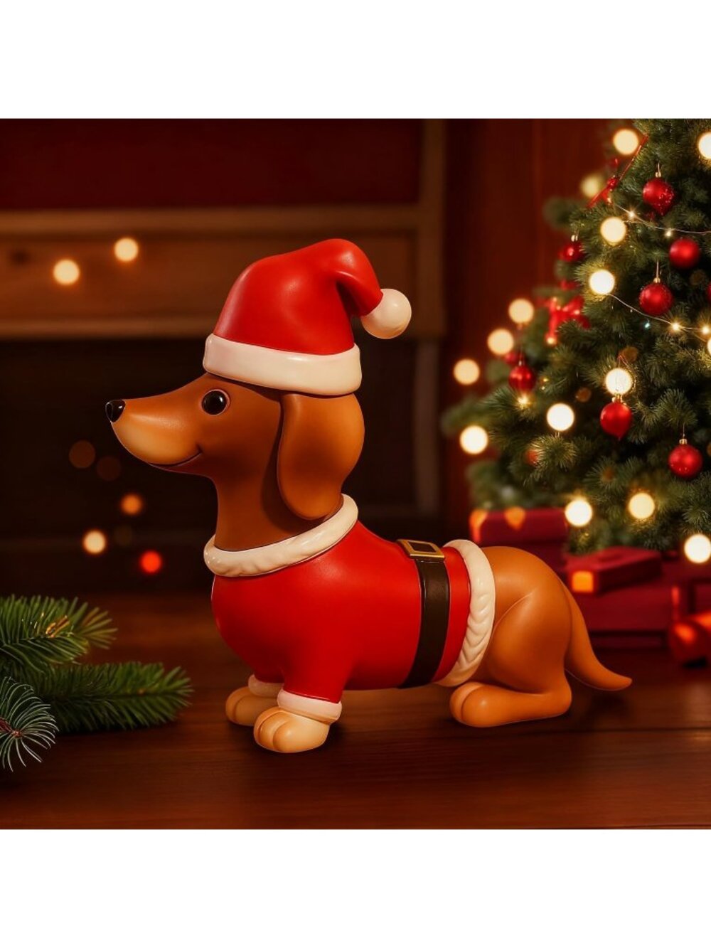 Christmas Dachshund Figurine Resin Statue Cute Puppy Xmas Tabletop Decor Gift